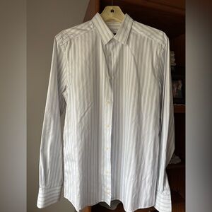 Versace Men's Dress Shirt - White with Light Blue Stripes
